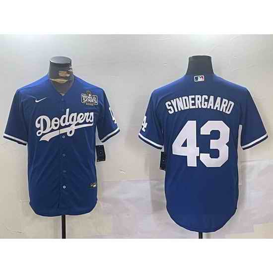 Men Los Angeles Dodgers 43 Noah Syndergaard Royal 2024 World Series Cool Base Stitched Baseball Jersey