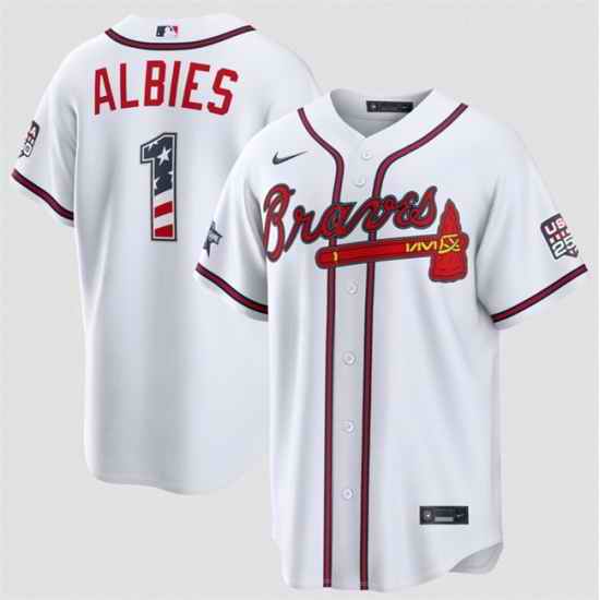 Men Atlanta Braves  1 Ozzie Albies White 2026 All Star Edition Stars   Stripes Stadium Pick A Player Stitched Baseball Jersey