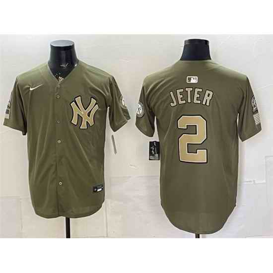 Men New York Yankees  2 Derek Jeter Olive 2026 Armed Forces Day Stitched Baseball Jersey
