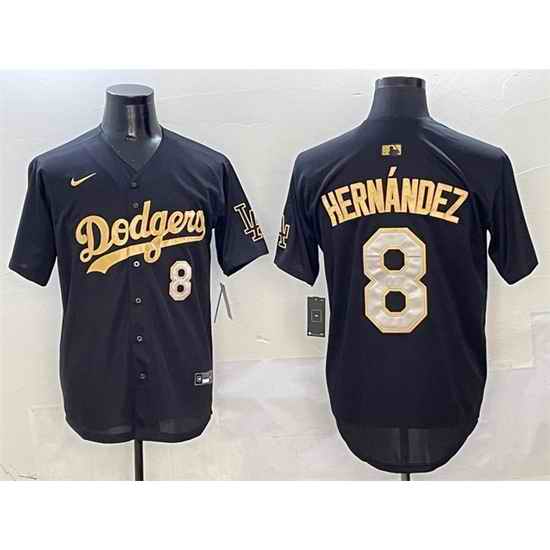 Men Los Angeles Dodgers 8 Enrique Hernandez Black Gold Limited Stitched Baseball Jersey