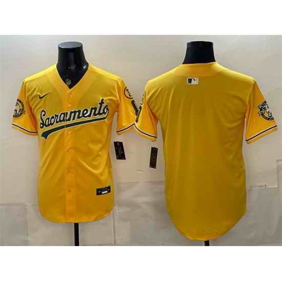 Men Oakland Athletics Blank 2026 Yellow Alternate Sacramento Celebrating 125 Years Vapor Limited Stitched Baseball Jersey
