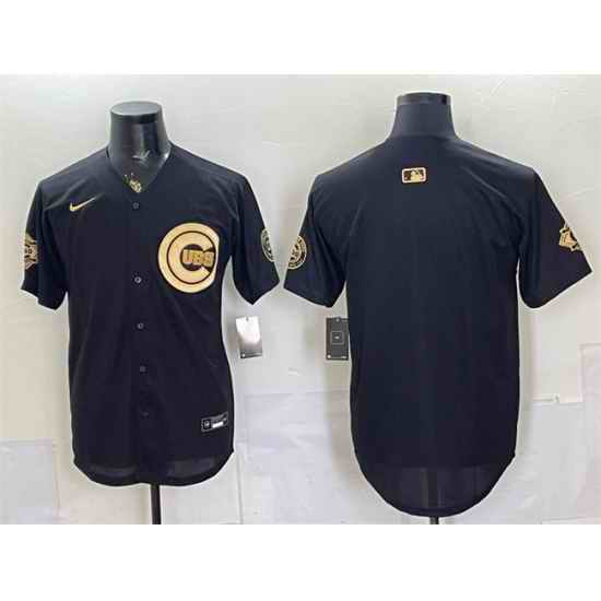 Men Chicago Cubs Blank Black Gold 150th Anniversary Patch Stitched Baseball Jersey