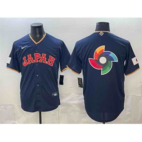 Men Japan Baseball Team Big Logo Navy 2026 World Baseball Classic Road Stadium Stitched Jersey
