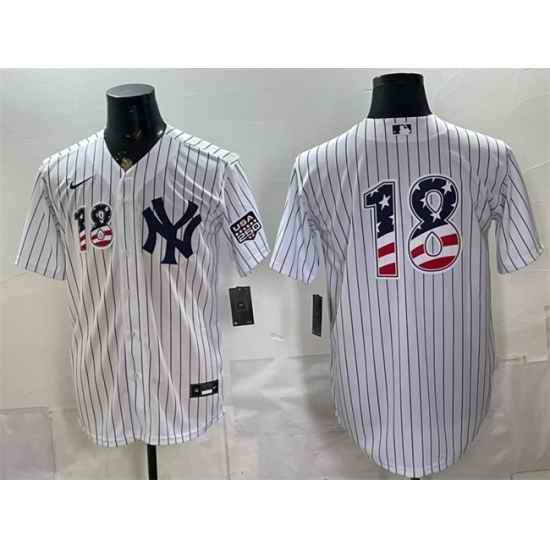Men New York Yankees  18 Johnny Damon White 2026 USA 250 Fourth of July Home Stadium Stitched Baseball Jersey
