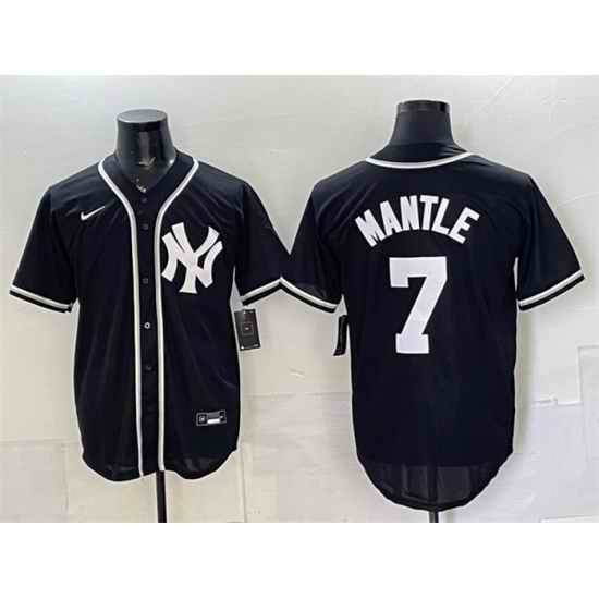 Men New York Yankees  7 Mickey Mantle 2026 Fashion Replica Black Out Stitched Baseball Jersey