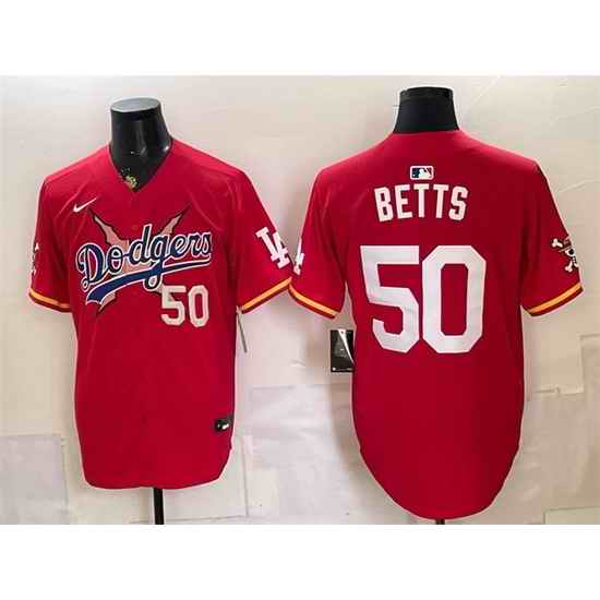 Men Los Angeles Dodgers x One Piece  50 Mookie Betts Red Vapor Premier Limited Stitched Baseball Jersey