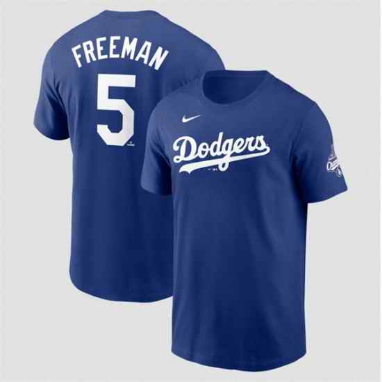 Men Los Angeles Dodgers 5 Freddie Freeman Royal 2025 World Series Champions Name  26 Number T Shirt
