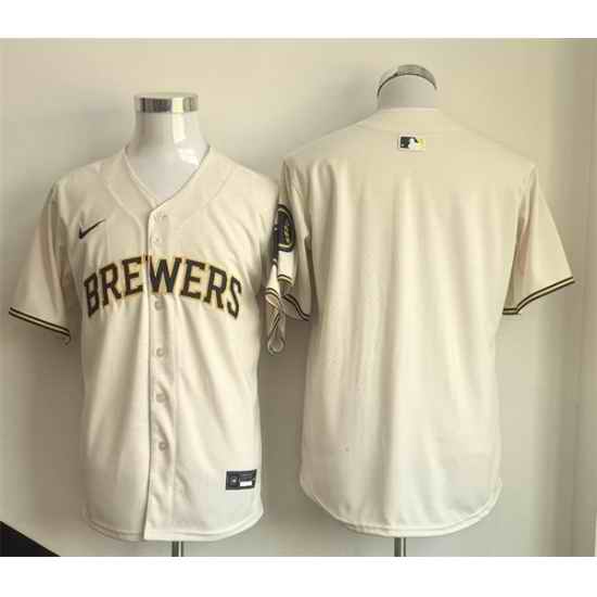 Men Milwaukee Brewers Blank Cream Limited Stitched Jersey