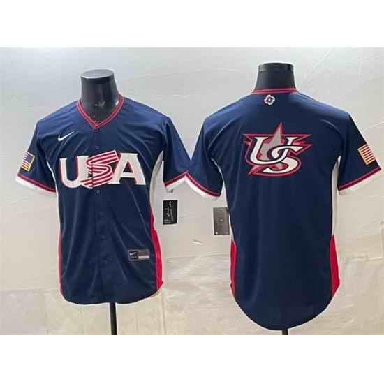 Men USA Baseball Navy 2026 World Baseball Classic Big Logo Road Stadium Stitched Jersey