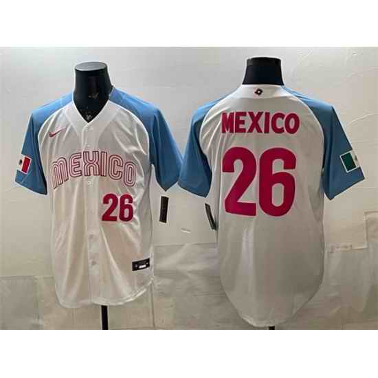 Men Mexico Baseball  26 Mexico White 2026 World Baseball Classic Home Stadium Stitched Jersey