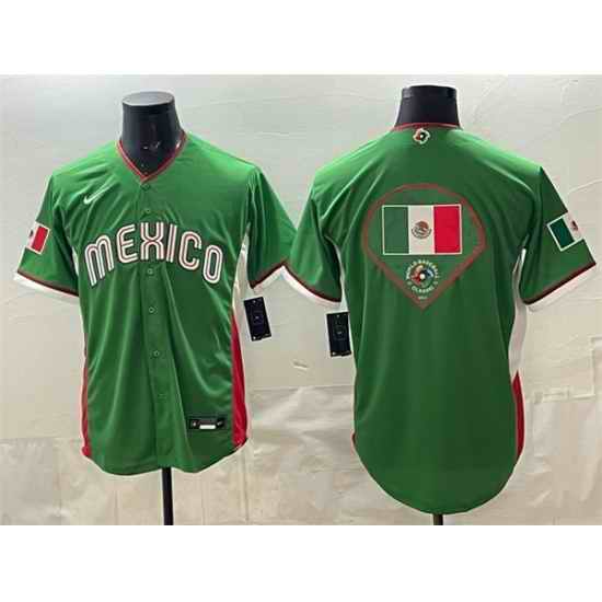 Men Mexico Baseball Team Big Logo Green 2026 World Baseball Classic Stadium Stitched Jersey