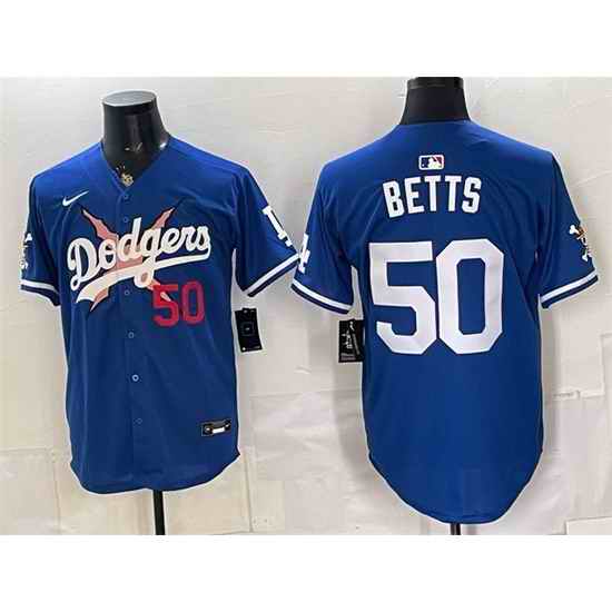 Men Los Angeles Dodgers x One Piece  50 Mookie Betts Royal Vapor Premier Limited Stitched Baseball Jersey