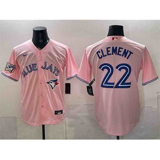 Men Toronto Blue Jays  22 Ernie Clement Pink 50 Seasons Patch Stitched Baseball Jersey