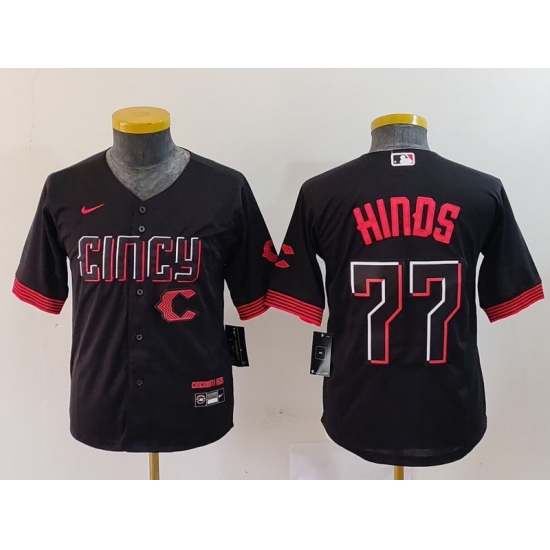 Youth Cincinnati Reds 77 Rece Hinds Black 2023 City Connect Stitched Baseball Jersey 6