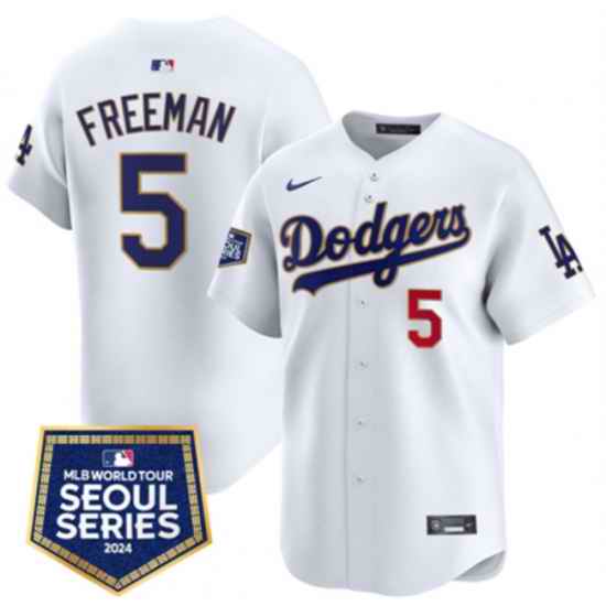 Men Los Angeles Dodgers 5 Freddie Freeman White 2024 World Tour Seoul Series Home Limited Stitched Baseball Jersey