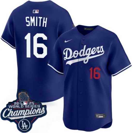 Men Los Angeles Dodgers 16 Will Smith Cool Base 2025 World Champions Stitched Baseball Jersey Blue
