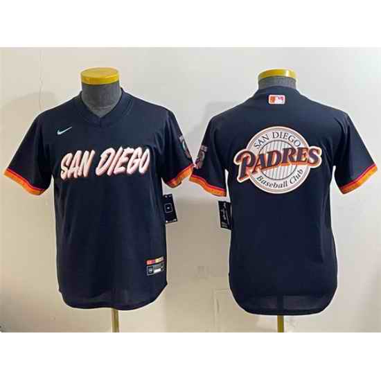 Youth San Diego Padres Team Big Logo Obsidian 2026 City Connect Stadium Stitched Baseball Jersey 001