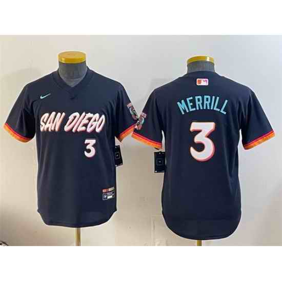 Youth San Diego Padres  3 Jackson Merrill Obsidian 2026 City Connect Stadium Stitched Baseball Jersey