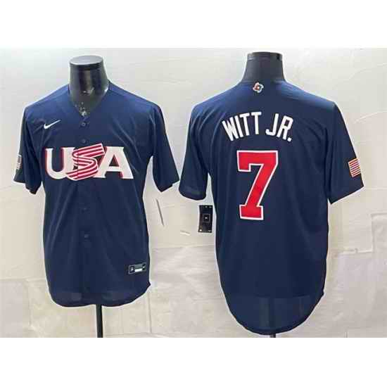 Men USA Baseball 7 Bobby Witt Jr  Navy World Baseball Classic Stitched Jersey