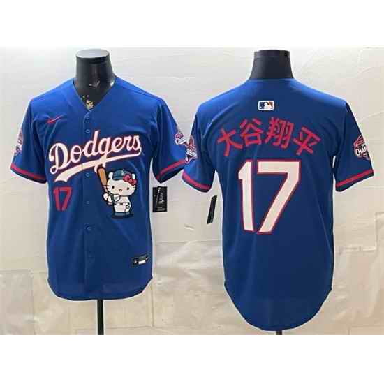 Men Los Angeles Dodgers  17 Shohei Ohtani Royal Hello Kitty Night 2025 World Series Champions Patch Stitched Baseball Jersey (2)