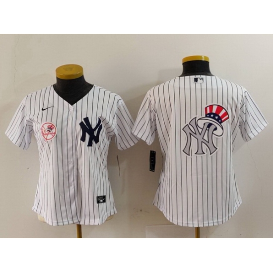 Women New York Yankees White Team Big Logo Cool Base Stitched Jersey 7