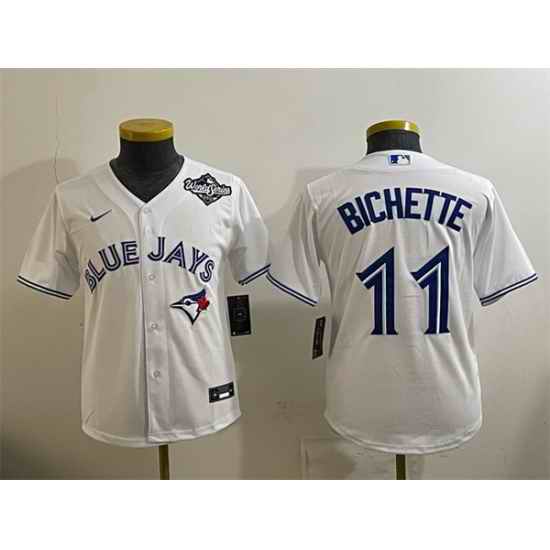 Youth Toronto Blue Jays 11 Bo Bichette White 2025 World Series Cool Base Stitched Baseball Jersey