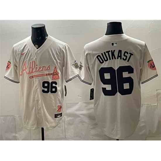 Men Atlanta Braves  96 OutKast Cream 2024 Atliens   Peach With Outkast Patch Vapor Limited Stitched Baseball Jersey