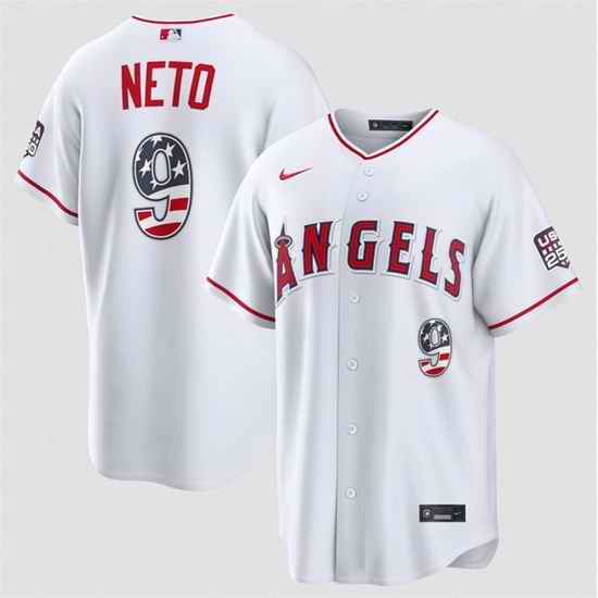 Men Los Angeles Angels  9 Zach Neto 2026 White USA 250 Fourth of July Home Stadium Stitched Baseball Jersey