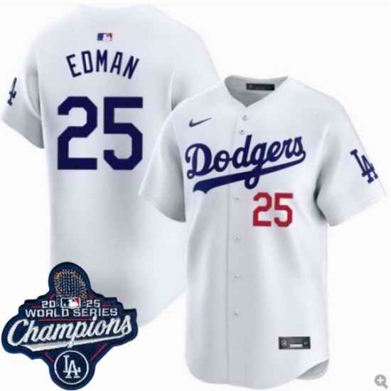 Men Los Angeles Dodgers 25 Tommy Edman Cool Base 2025 World Champions Stitched Baseball Jersey White