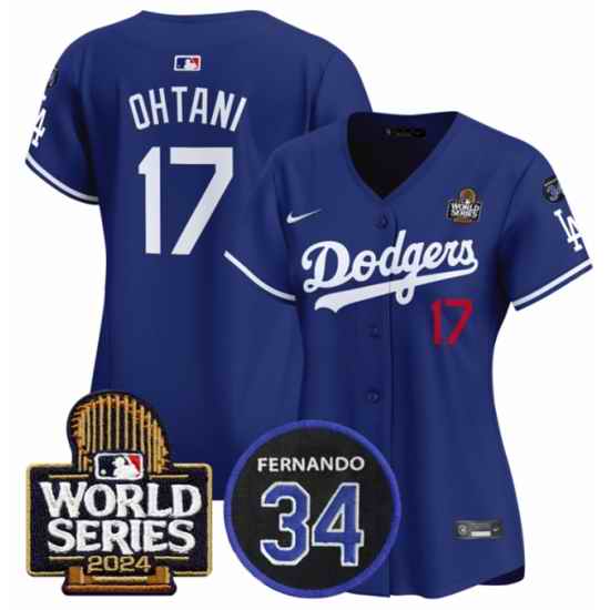 Women Los Angeles Dodgers 17 Shohei Ohtani Royal 2024 World Series  26 Fernando Memorial Patch Limited Stitched Baseball Jersey 28Run Small 29