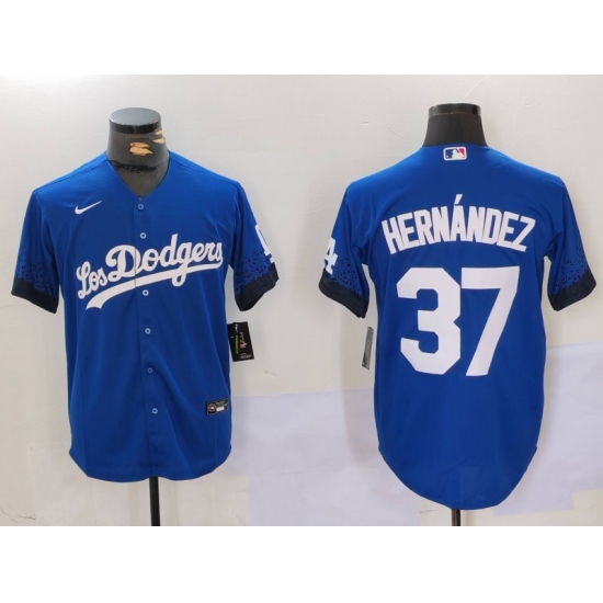 Men Los Angeles Dodgers 37 Teoscar Hernandez Blue Cool Base Stitched Baseball Jersey 6
