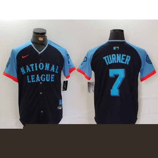 Men National League 7 Trea Turner Navy 2024 All Star Limited Stitched Baseball Jersey 5