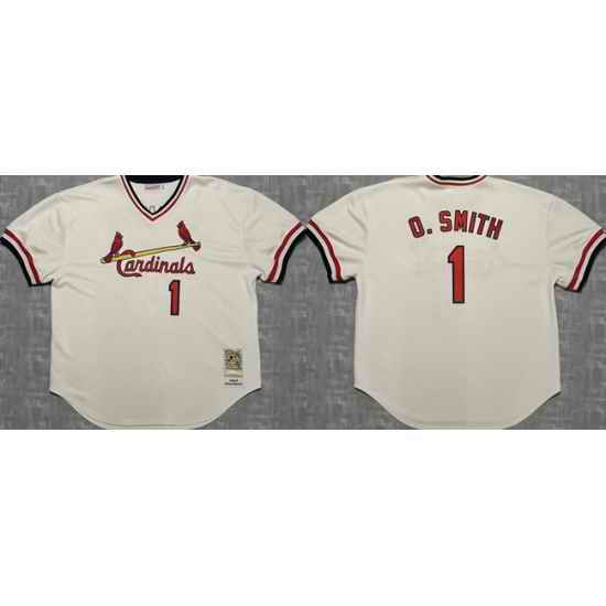 Men St  Louis Cardinals  1 Ozzie Smith White Stitched Baseball Jersey
