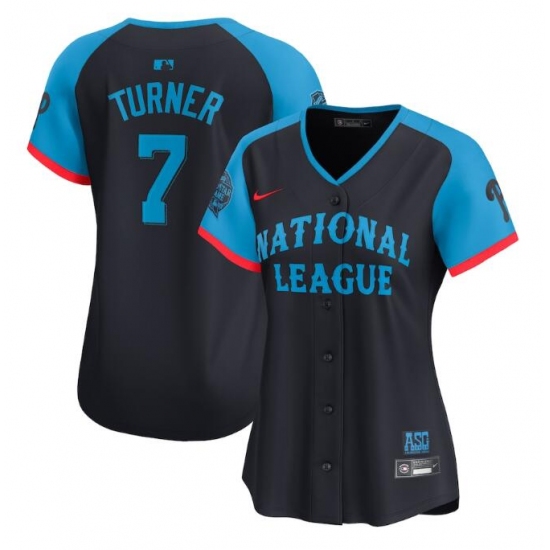 Women National League 7 Trea Turner Navy 2024 All Star Limited Stitched Baseball Jersey