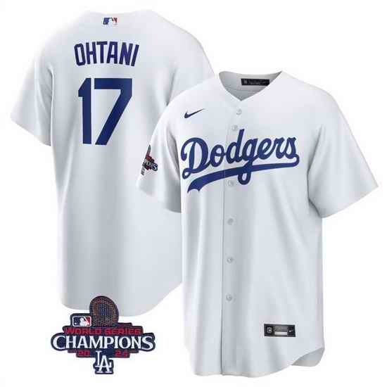 Youth Los Angeles Dodgers 17 Shohei Ohtani White 2024 World Series Champions Cool Base Stitched Baseball Jersey