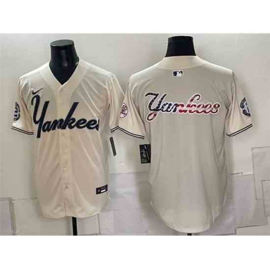 Men New York Yankees Team Big Logo Cream Limited Stitched Baseball Jersey 003