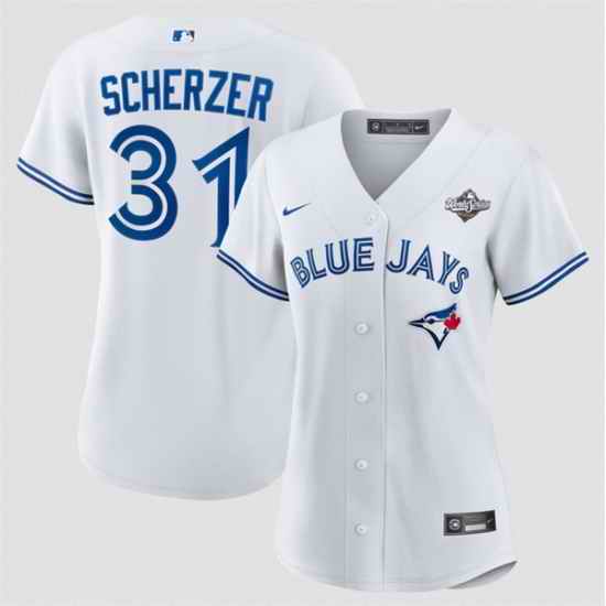 Women Toronto Blue Jays 31 Max Scherzer White 2025 World Series Home Cool Base Stitched Baseball Jersey