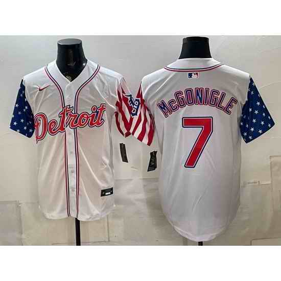Men Detroit Tigers  7 Kevin McGonigle 2026 White USA Flag Vapor Premier Limited Stitched Baseball Jersey
