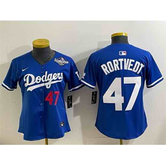 Women Los Angeles Dodgers 47 Ben Rortvedt Royal 2025 World Series Limited Stitched Baseball Jersey