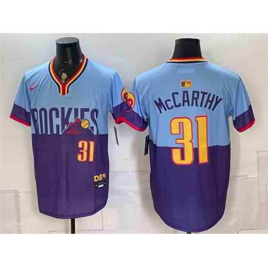 Men Colorado Rockies 31 Jake McCarthy Purple Light Blue 2025 City Connect Limited Stitched Baseball Jersey