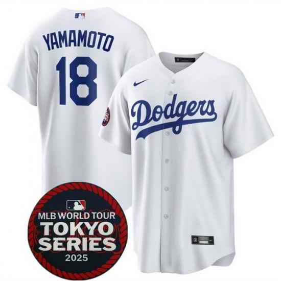 Men Los Angeles Dodgers 18 Yoshinobu Yamamoto White 2025 World Tour Tokyo Series Home Stitched Baseball Jersey