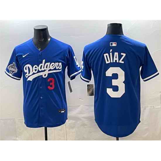 Men Los Angeles Dodgers 3 Edwin D EDaz Royal With 2025 World Series Champions Patch Limited Stitched Baseball Jersey