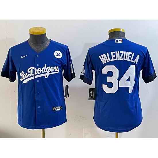 Youth Los Angeles Dodgers 34 Toro Valenzuela Royal 2024 World Series With Fernando Memorial Patch Alternate Limited Stitched Baseball Jersey  1