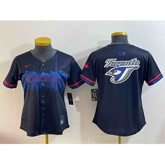 Women Toronto Blue Jays Team Big Logo Navy 2024 City Connect Limited Stitched Baseball Jersey 28Run Small 29