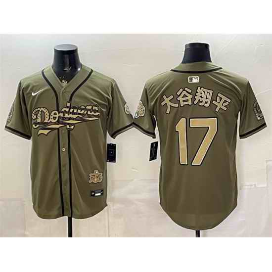 Men Los Angeles Dodgers  17 Shohei Ohtani Olive 2026 Armed Forces Day Stitched Baseball Jersey (2)