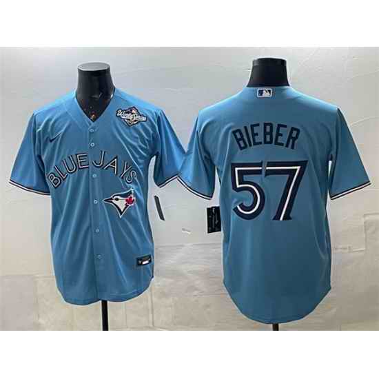 Men Toronto Blue Jays 57 Shane Bieber Blue 2025 World Series Cool Base Stitched Baseball Jersey