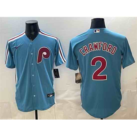 Men Philadelphia Phillies  2 Justin Crawford Blue Cool Base Stitched Jersey