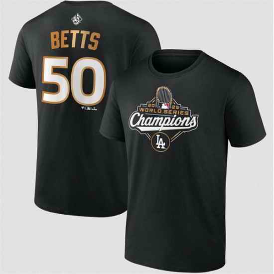 Men Los Angeles Dodgers 50 Mookie Betts Black 2025 World Series Champions Name  26 Number T Shirt