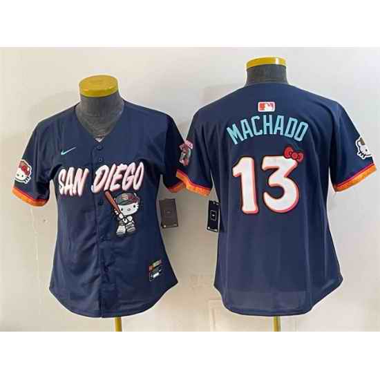 Women San Diego Padres X Hello Kitty 13 Manny Machado Obsidian 2026 City Connect Stadium Stitched Baseball Jersey Run Small