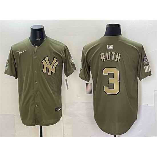 Men New York Yankees  3 Babe Ruth Olive 2026 Armed Forces Day Stitched Baseball Jersey